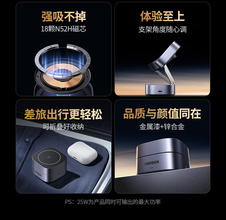 绿联发布可折叠二合一无线充电底座：支持苹果 MagSafe 磁吸，234 元  第3张