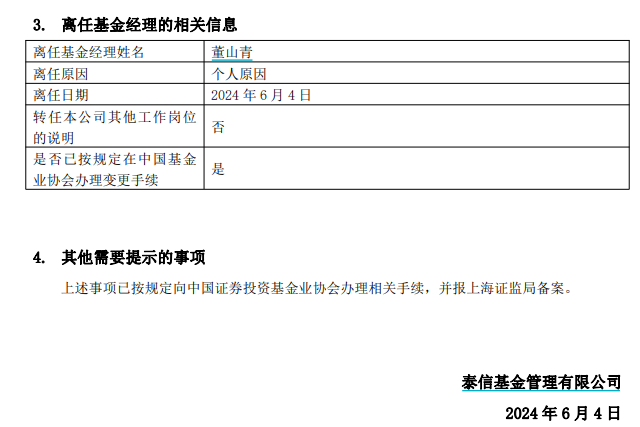 泰信基金权益老将董山青再卸任2只基金，目前已无在管产品  第1张