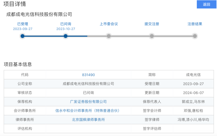 新“国九条”后北交所首家上会公司来了：成电光信“迎考”IPO  第4张