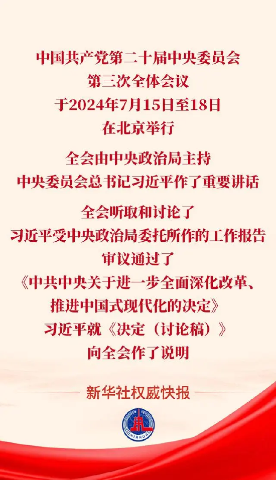 党的二十届三中全会审议通过《中共中央关于进一步全面深化改革、推进中国式现代化的决定》  第1张