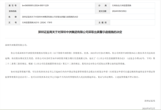 涉及违规！这家老牌房企及董事长遭深圳证监局出具警示函  第1张